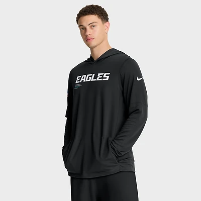 T-shirt à capuche et manches longues Nike noir Philadelphia Eagles 2025 Sideline Pure Fury Dri-FIT pour homme