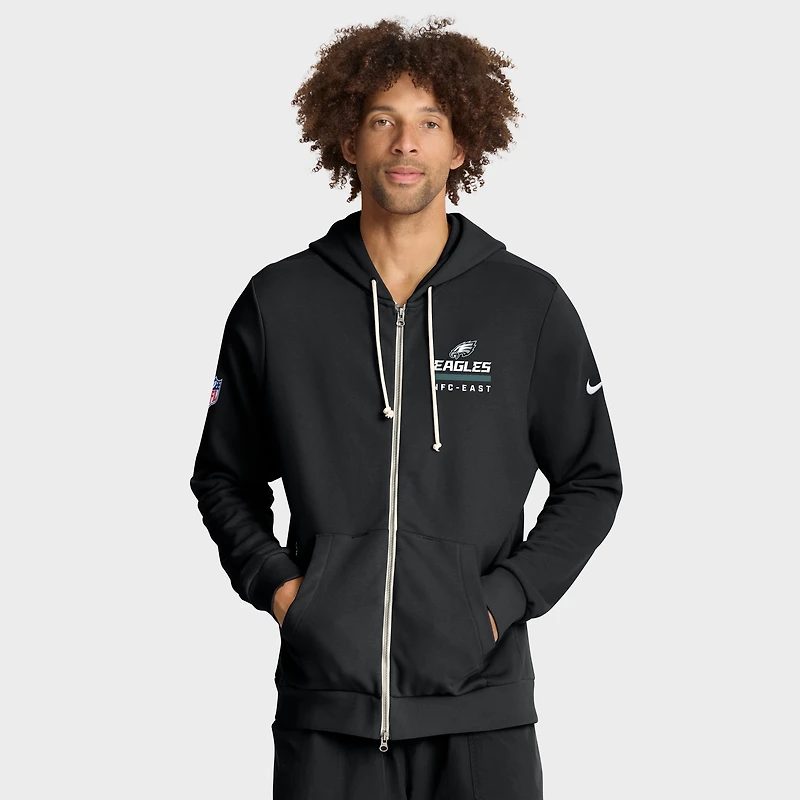 Sweat à capuche Nike noir Philadelphia Eagles 2025 Sideline Utility Player Dri-FIT entièrement zippé pour homme