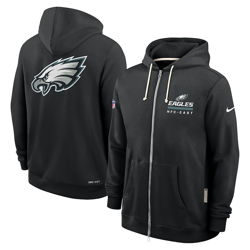 Sweat à capuche Nike noir Philadelphia Eagles 2025 Sideline Utility Player Dri-FIT entièrement zippé pour homme