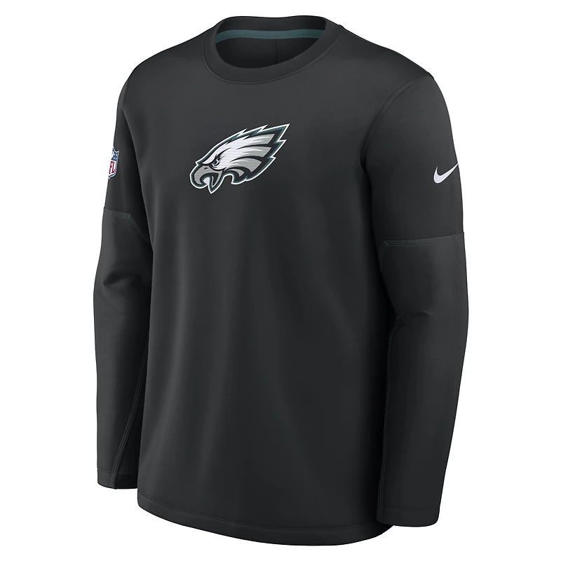 Men's Nike Black Philadelphia Eagles Sideline Coach Midweight Therma-FIT Crewneck Top