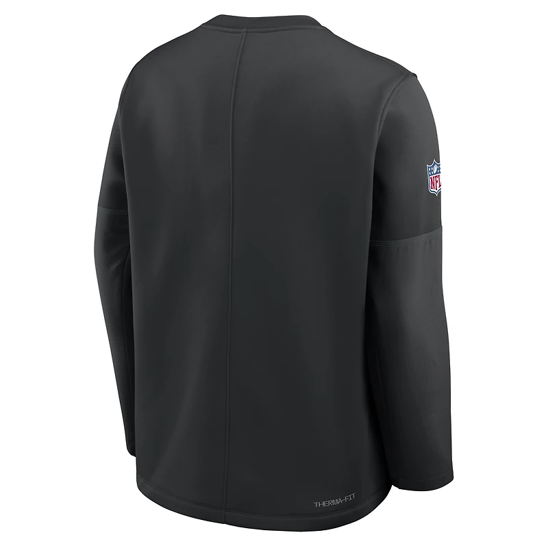 Haut Nike noir Philadelphia Eagles Sideline Coach mi-lourd à col rond Therma-FIT pour homme