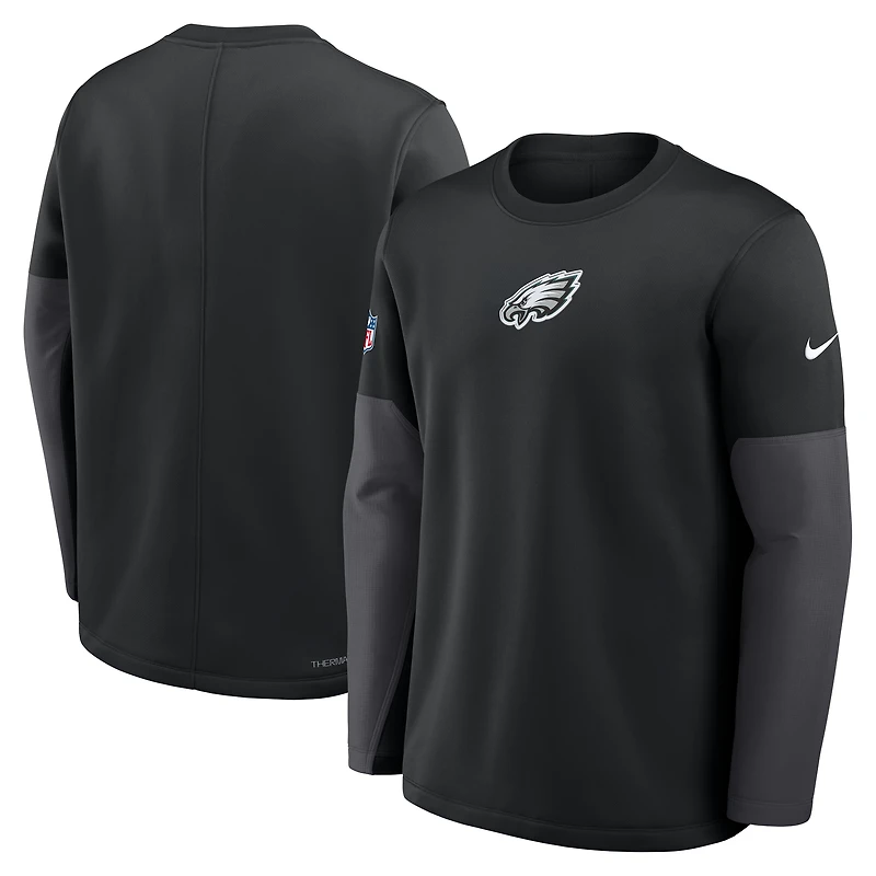 Men's Nike Black Philadelphia Eagles Sideline Coach Therma-FIT Long Sleeve T-Shirt