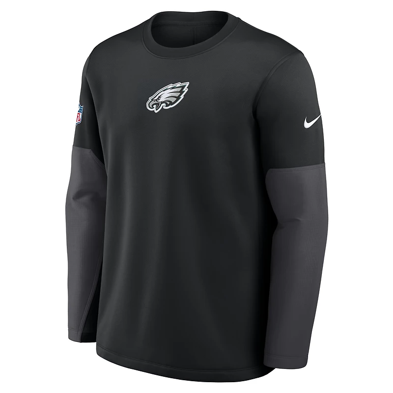 Men's Nike Black Philadelphia Eagles Sideline Coach Therma-FIT Long Sleeve T-Shirt