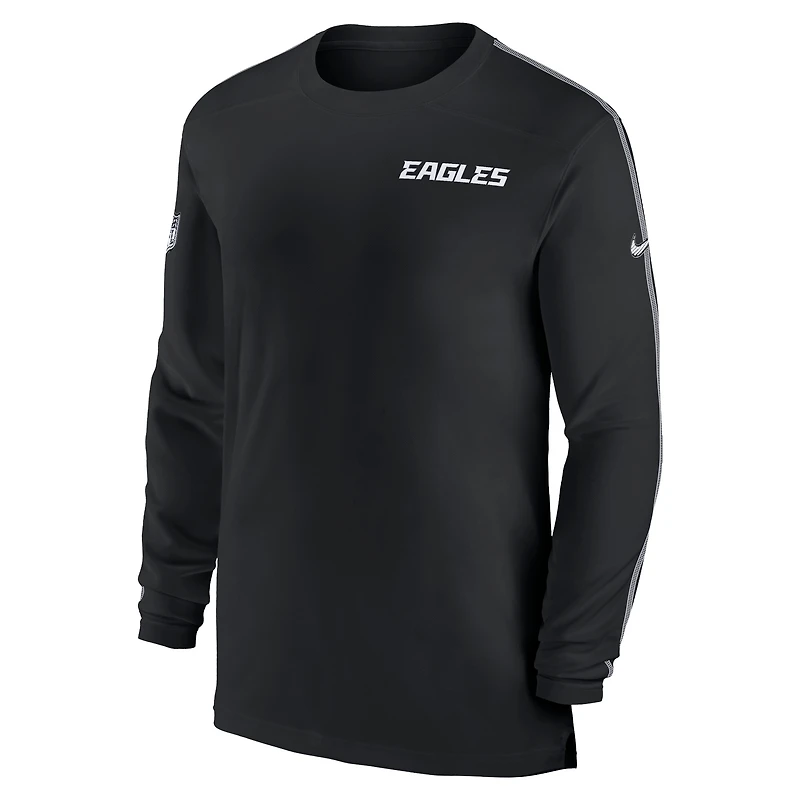 Men's Nike Black Philadelphia Eagles Sideline Coach UV Performance Long Sleeve T-Shirt