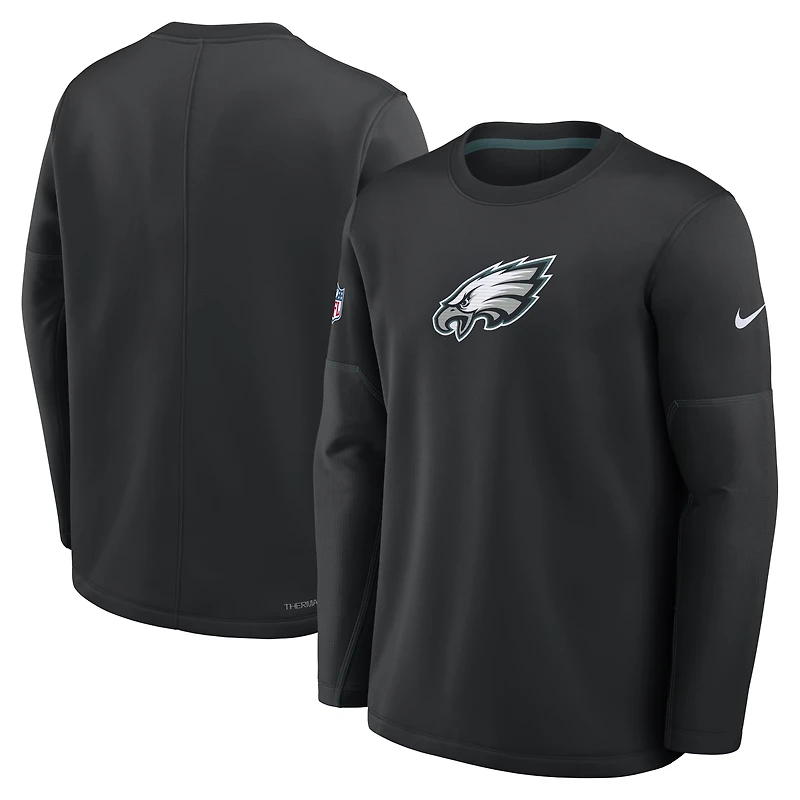 Men's Nike Black Philadelphia Eagles Sideline Coaches Midweight Therma-FIT Sweatshirt