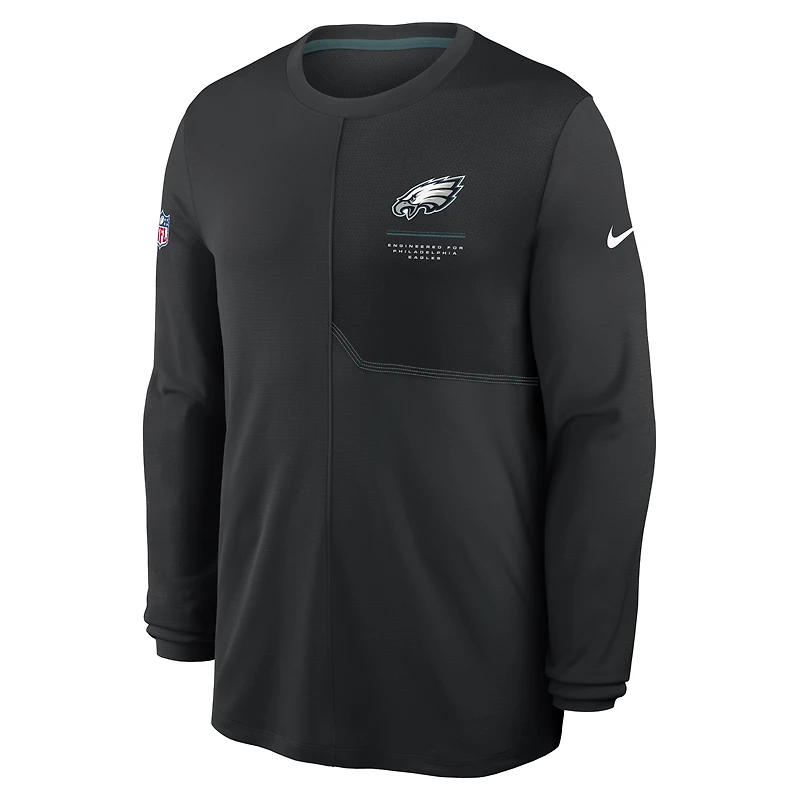 T-shirt à manches longues Nike Black Philadelphia Eagles Sideline Coaches UV Dri-FIT pour homme