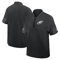 Veste d'entraîneur Nike Philadelphia Eagles Sideline noire pour homme, manches courtes, fermeture éclair au quart, technologie Dri-FIT