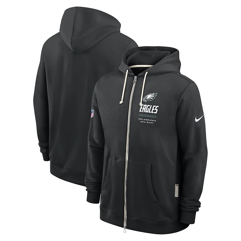 Sweat à capuche zippé Nike Philadelphia Eagles Sideline Standard Issue Dri-FIT noir pour homme