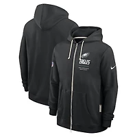 Sweat à capuche zippé Nike Philadelphia Eagles Sideline Standard Issue Dri-FIT noir pour homme
