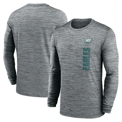 T-shirt Nike gris à manches longues Philadelphia Eagles Sideline Velocity Dri-FIT pour homme