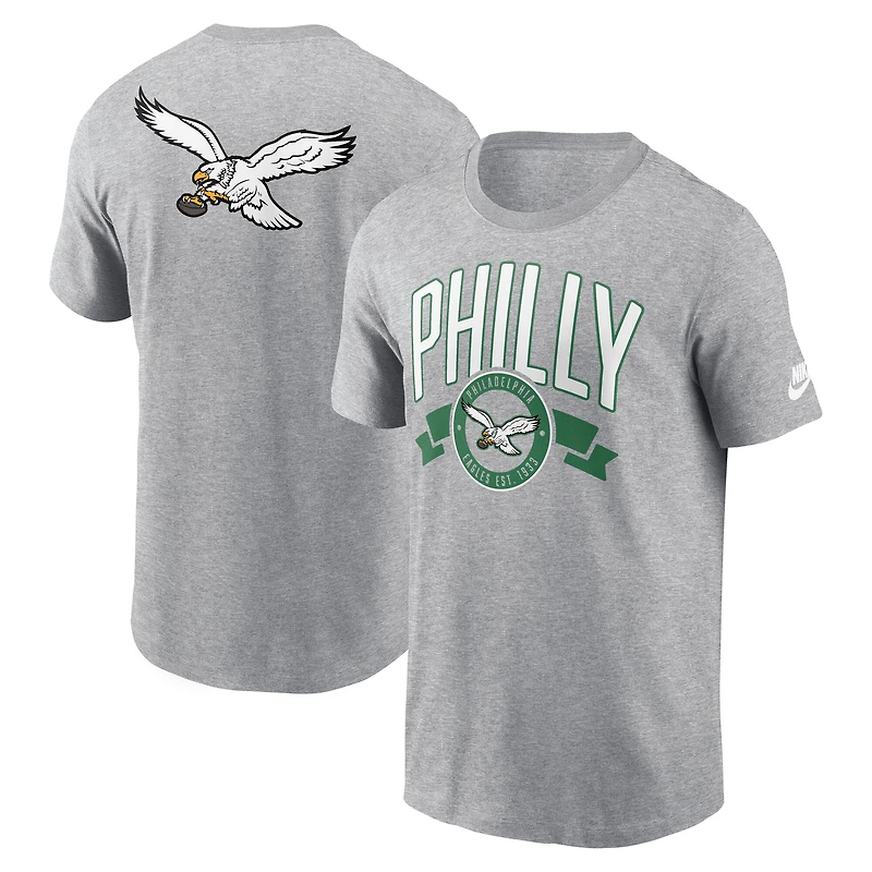 Men's Nike Heather Gray Philadelphia Eagles Rewind Front and Back Hit Essential T-Shirt