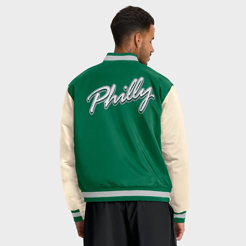 Men's Nike Kelly Green/Cream Philadelphia Eagles Rewind Legacy Full-Snap Bomber Jacket