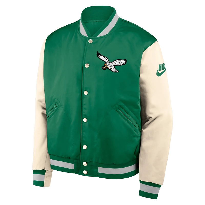 Men's Nike Kelly Green/Cream Philadelphia Eagles Rewind Legacy Full-Snap Bomber Jacket