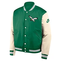 Men's Nike Kelly Green/Cream Philadelphia Eagles Rewind Legacy Full-Snap Bomber Jacket