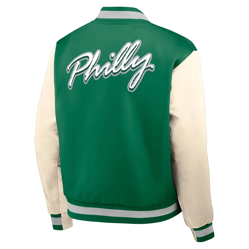 Men's Nike Kelly Green/Cream Philadelphia Eagles Rewind Legacy Full-Snap Bomber Jacket