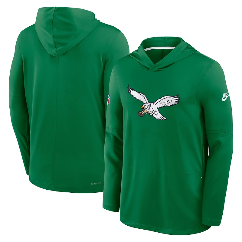 T-shirt à manches longues et capuche Nike Kelly Green Philadelphia Eagles pour homme, grandes tailles, collection 2026, modèle alternatif Dri-FIT.