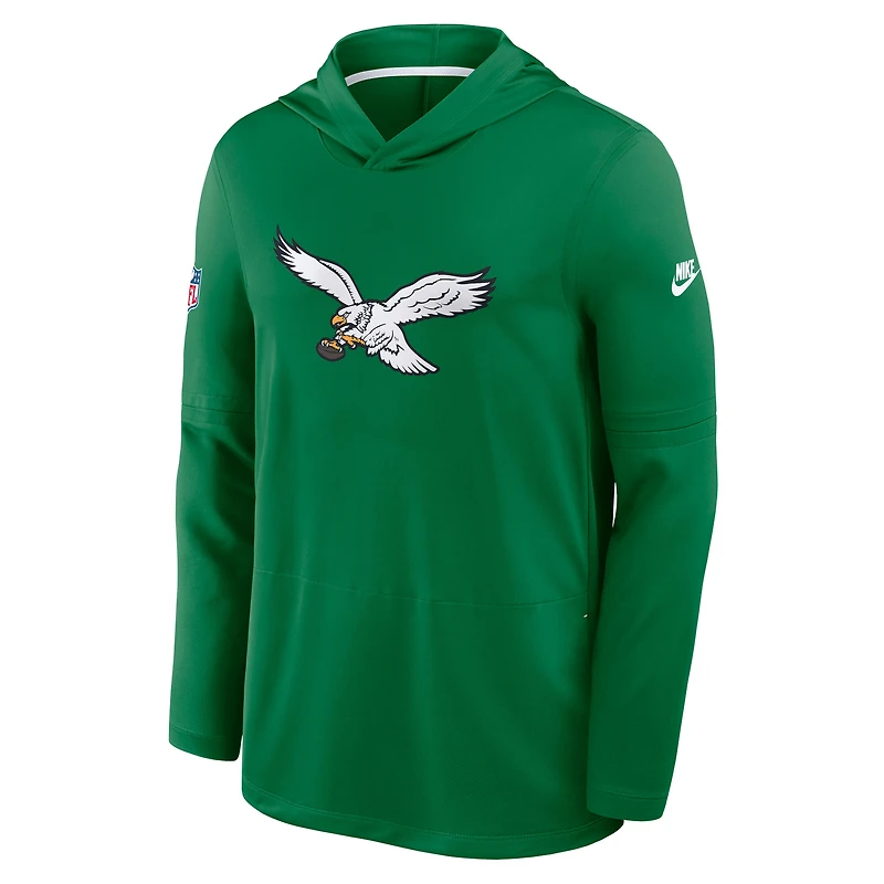 T-shirt à manches longues et capuche Nike Kelly Green Philadelphia Eagles pour homme, grandes tailles, collection 2026, modèle alternatif Dri-FIT.
