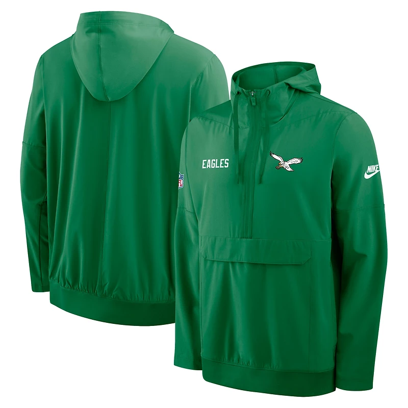 Men's Nike Kelly Green Philadelphia Eagles Sideline Alt Pack Anorak Half-Zip Hoodie Jacket