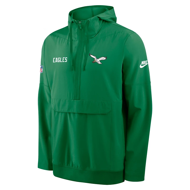 Men's Nike Kelly Green Philadelphia Eagles Sideline Alt Pack Anorak Half-Zip Hoodie Jacket