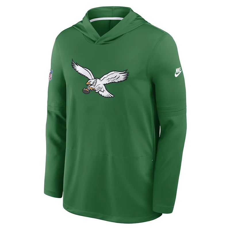 Men's Nike Kelly Green Philadelphia Eagles Sideline Dri-FIT Long Sleeve Hooded T-Shirt
