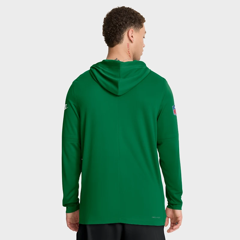 Men's Nike Kelly Green Philadelphia Eagles Sideline Pass Accuracy Dri-FIT Long Sleeve Hoodie T-Shirt