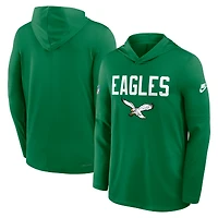 Men's Nike Kelly Green Philadelphia Eagles Sideline Pass Accuracy Dri-FIT Long Sleeve Hoodie T-Shirt