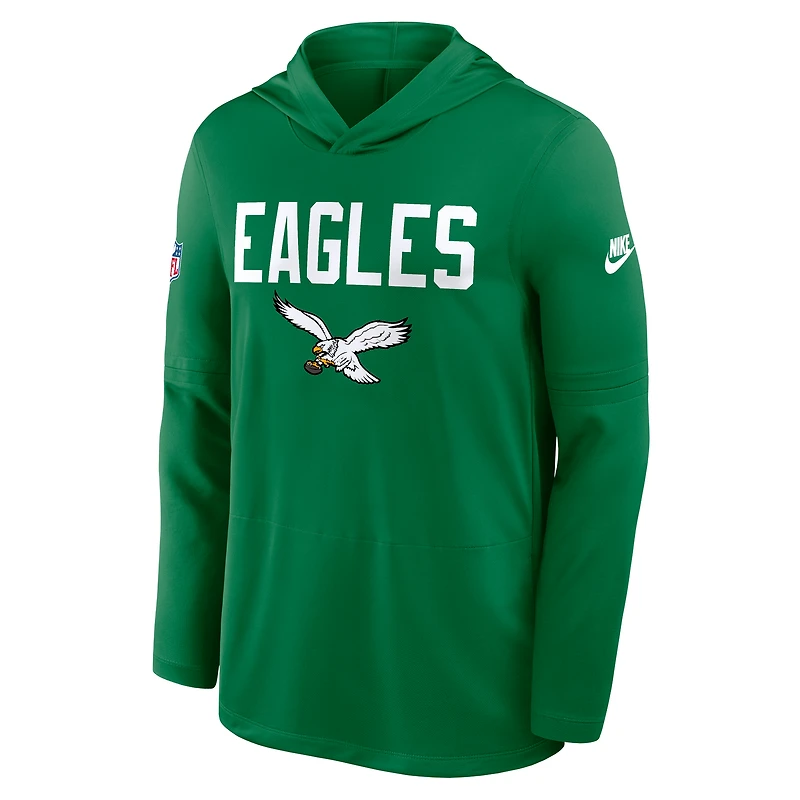 Men's Nike Kelly Green Philadelphia Eagles Sideline Pass Accuracy Dri-FIT Long Sleeve Hoodie T-Shirt