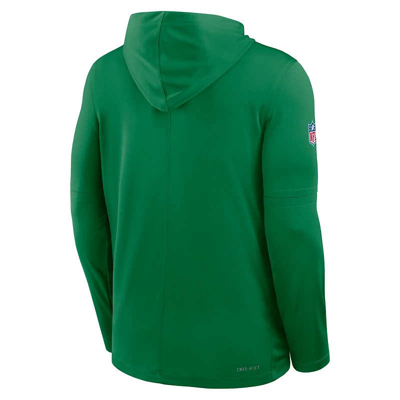 Men's Nike Kelly Green Philadelphia Eagles Sideline Pass Accuracy Dri-FIT Long Sleeve Hoodie T-Shirt