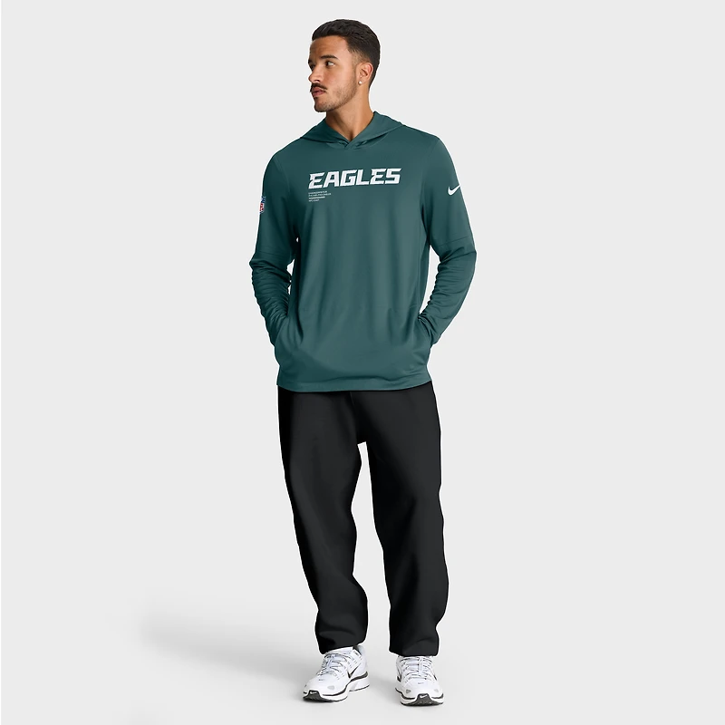 T-shirt à capuche manches longues Nike Philadelphia Eagles vert nuit pour homme, coupe grande et taille, Dri-FIT