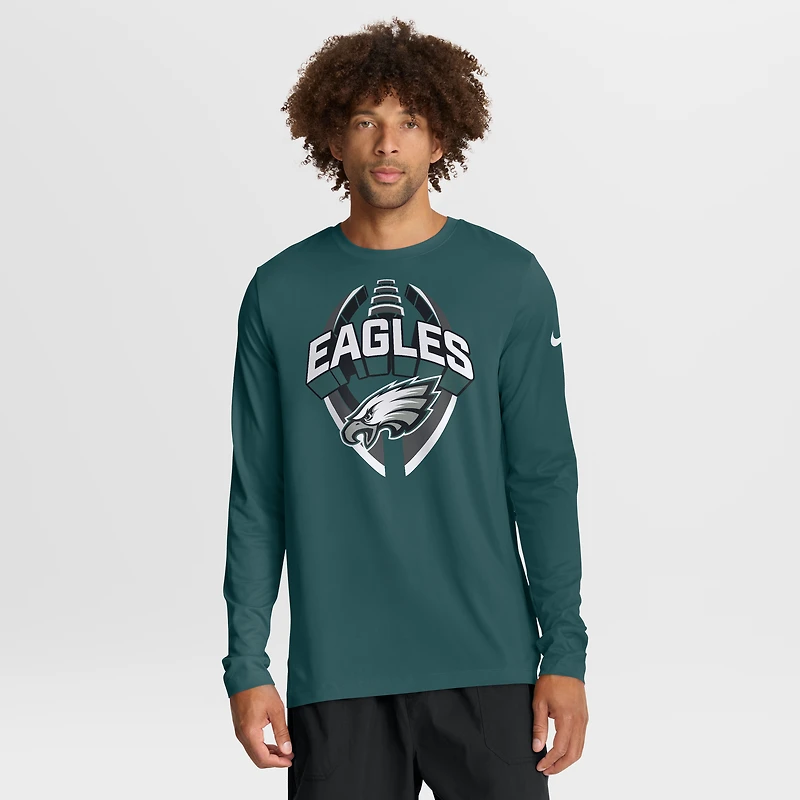 T-shirt Nike Performance à manches longues pour homme, vert nuit, Philadelphia Eagles Primetime Legend Icon