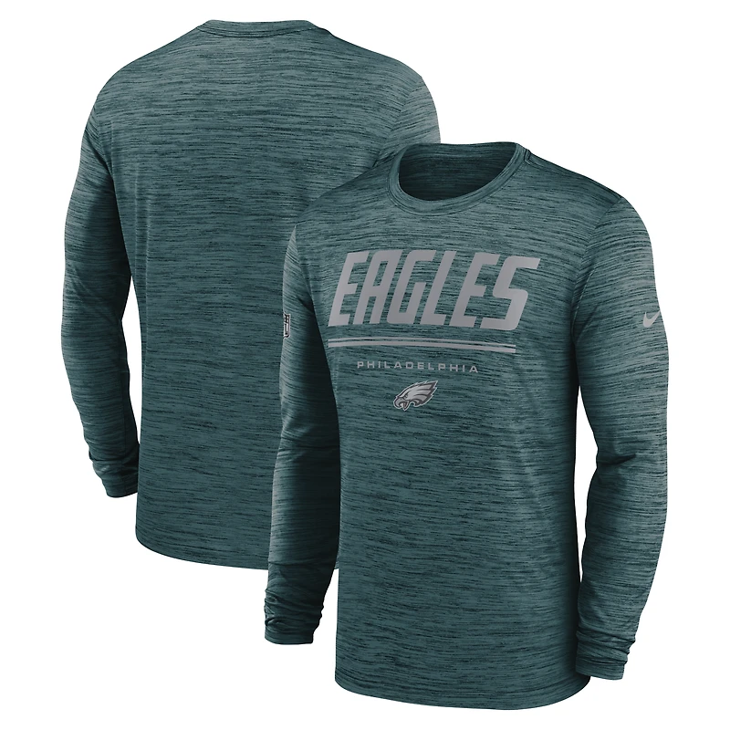 T-shirt à manches longues Nike Midnight Green Philadelphia Eagles Sideline Offensive Transition Velocity Dri-FIT pour homme