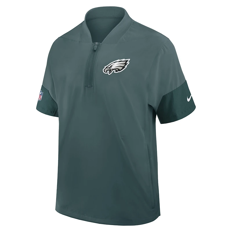 Veste d'entraîneur Nike vert nuit des Philadelphia Eagles à manches courtes et fermeture éclair quart de tour pour homme