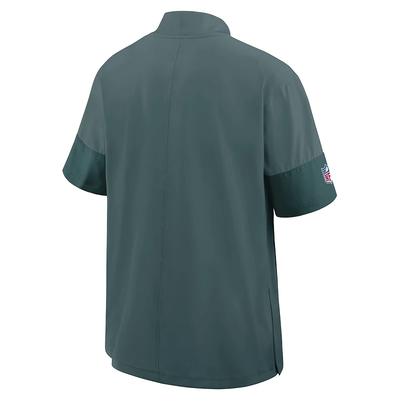 Veste d'entraîneur Nike vert nuit des Philadelphia Eagles à manches courtes et fermeture éclair quart de tour pour homme