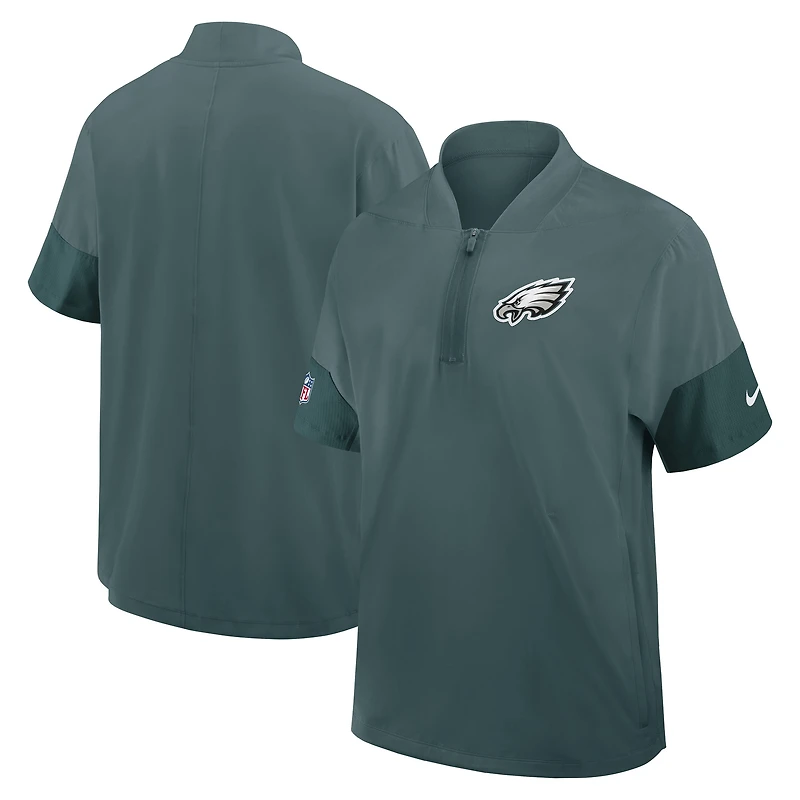 Veste d'entraîneur Nike pour homme, vert nuit, Philadelphia Eagles, manches courtes, fermeture éclair au quart, technologie Dri-FIT