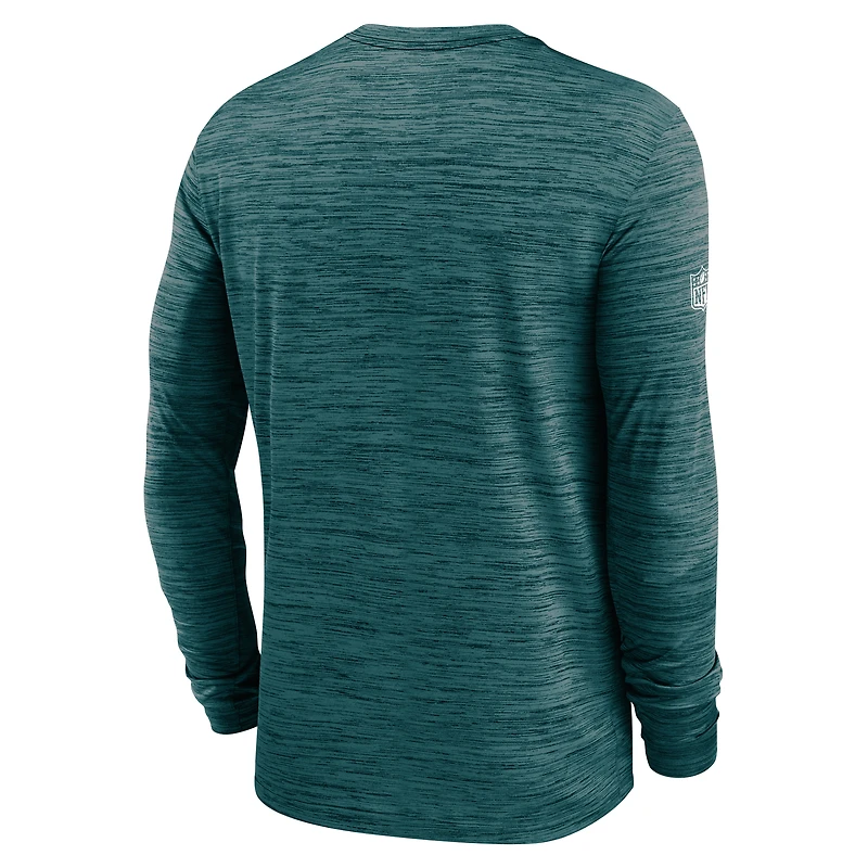 T-shirt Nike Performance à manches longues Sideline Velocity pour homme, vert nuit, Philadelphia Eagles
