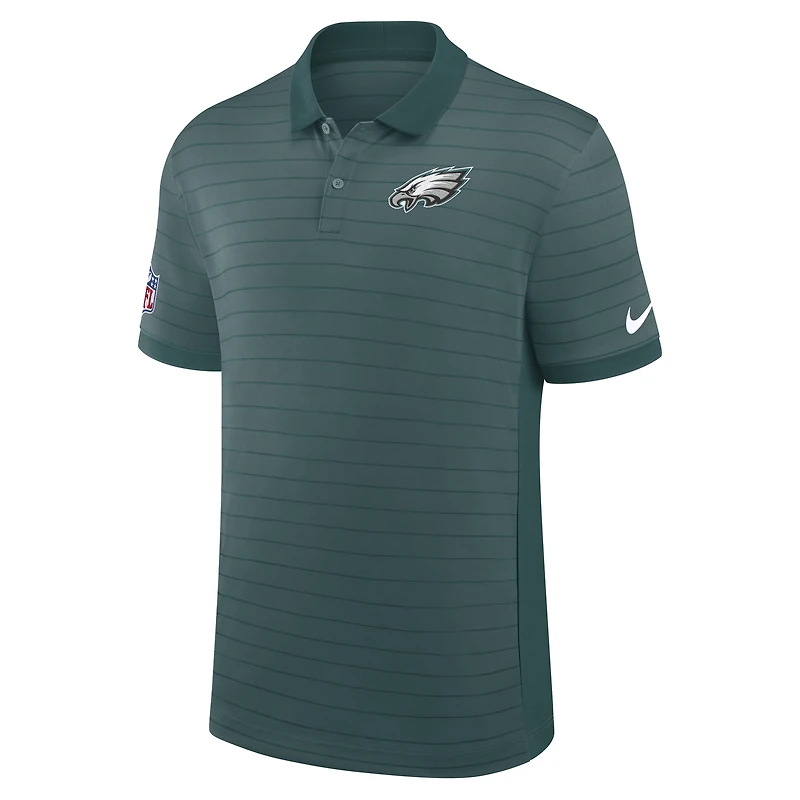 Polo Nike Dri-FIT vert nuit pour homme, motif rayures latérales des Philadelphia Eagles