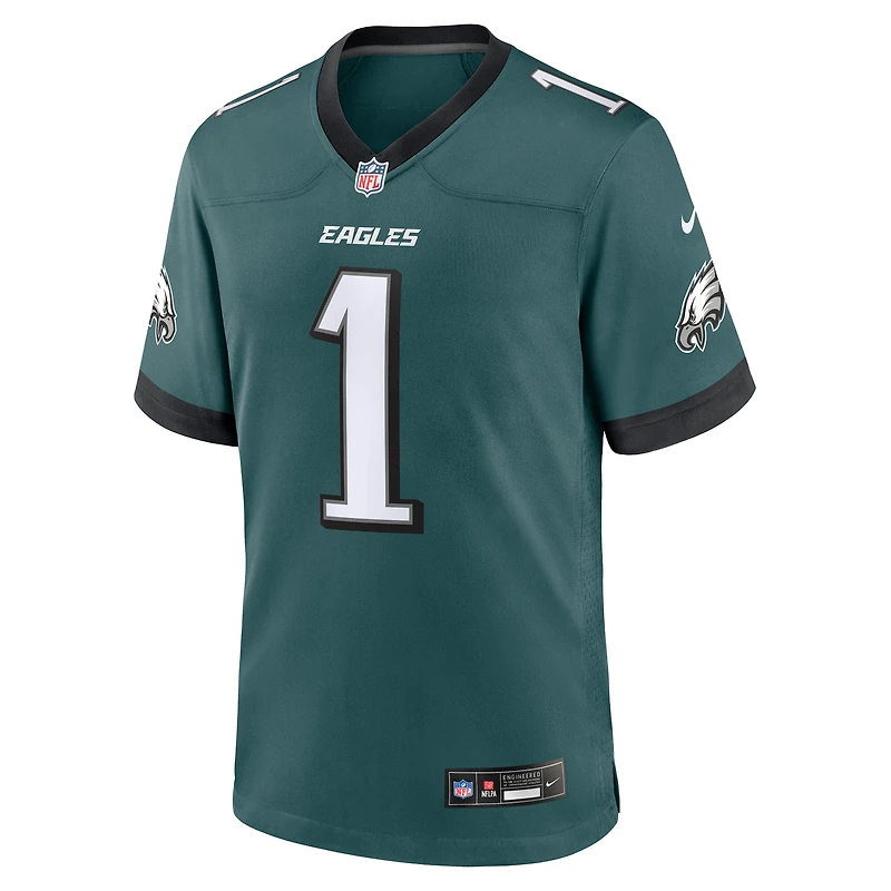 Men's Nike Number 1 Groom Midnight Green Philadelphia Eagles Game Jersey