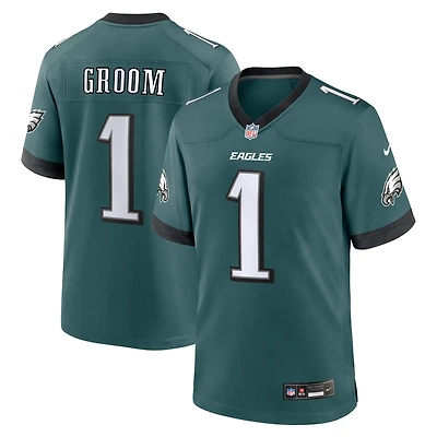 Maillot de match des Eagles Philadelphie Nike numéro 1 Groom vert nuit pour homme