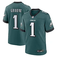 Maillot de match des Eagles Philadelphie Nike numéro 1 Groom vert nuit pour homme