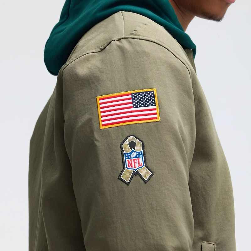Men's Nike Olive Philadelphia Eagles 2025 Salute to Service Sideline Full-Zip Bomber Jacket