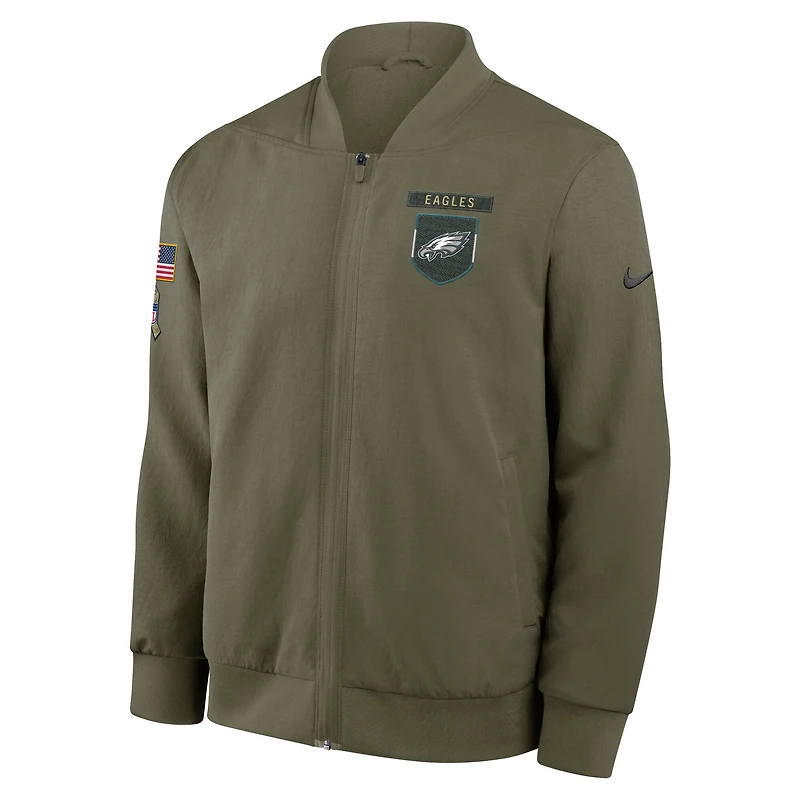 Men's Nike Olive Philadelphia Eagles 2025 Salute to Service Sideline Full-Zip Bomber Jacket