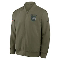 Men's Nike Olive Philadelphia Eagles 2025 Salute to Service Sideline Full-Zip Bomber Jacket