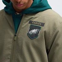 Men's Nike Olive Philadelphia Eagles 2025 Salute to Service Sideline Full-Zip Bomber Jacket