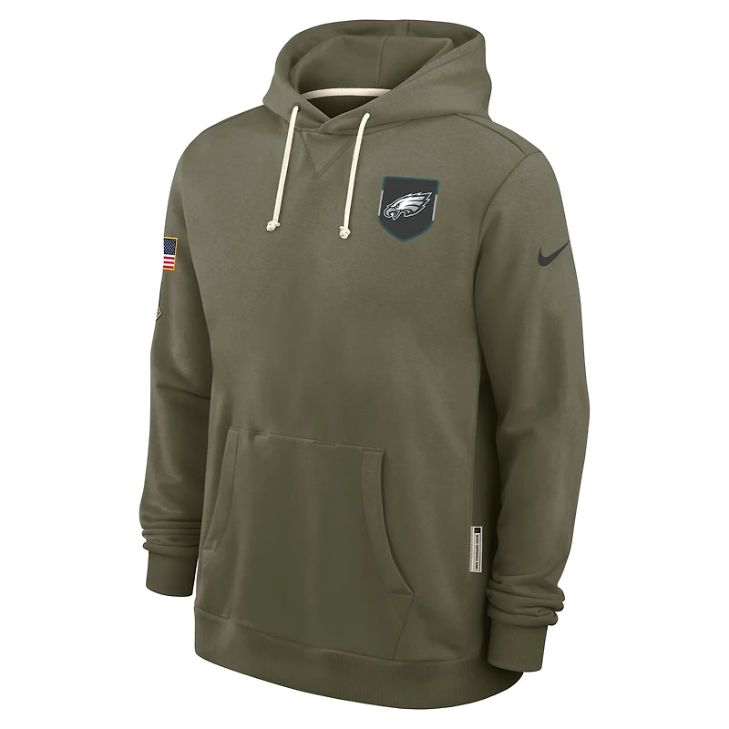 Sweat à capuche Nike Olive Philadelphia Eagles 2025 Salute to Service Sideline Standard Issue Dri-FIT pour homme