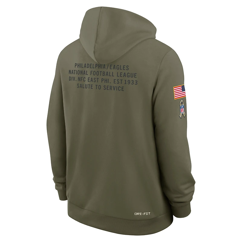 Sweat à capuche Nike Olive Philadelphia Eagles Big & Tall 2025 Salute to Service Sideline Dominant Force Dri-FIT pour homme