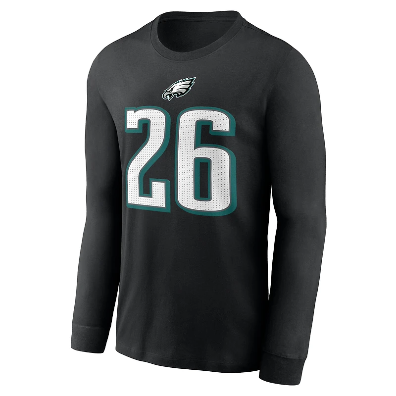 T-shirt à manches longues Nike Saquon Barkley noir Philadelphia Eagles pour homme, avec nom et numéro.
