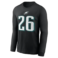 T-shirt à manches longues Nike Saquon Barkley noir Philadelphia Eagles pour homme, avec nom et numéro.