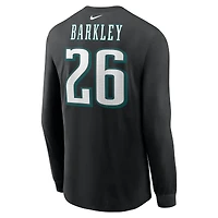 T-shirt à manches longues Nike Saquon Barkley noir Philadelphia Eagles pour homme, avec nom et numéro.