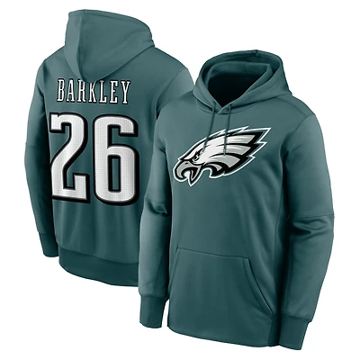 Sweat à capuche Therma Nike pour homme, vert nuit, avec le nom et numéro du joueur Saquon Barkley des Eagles de Philadelphie.