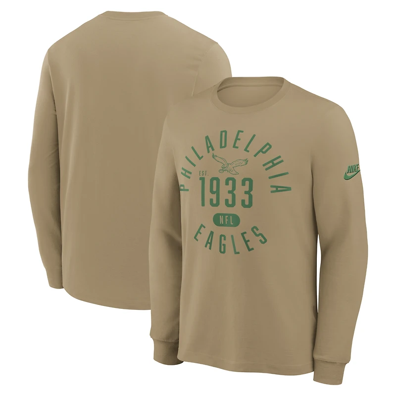 Men's Nike Tan Philadelphia Eagles Blitz Package Rewind Slub Dri-FIT Long Sleeve T-Shirt